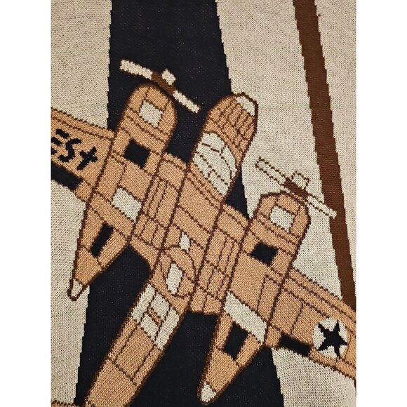 All-over Airplane Graphic Print Linen Blend Women's Sweater Dress Sz Small Blue - Picture 3 of 5